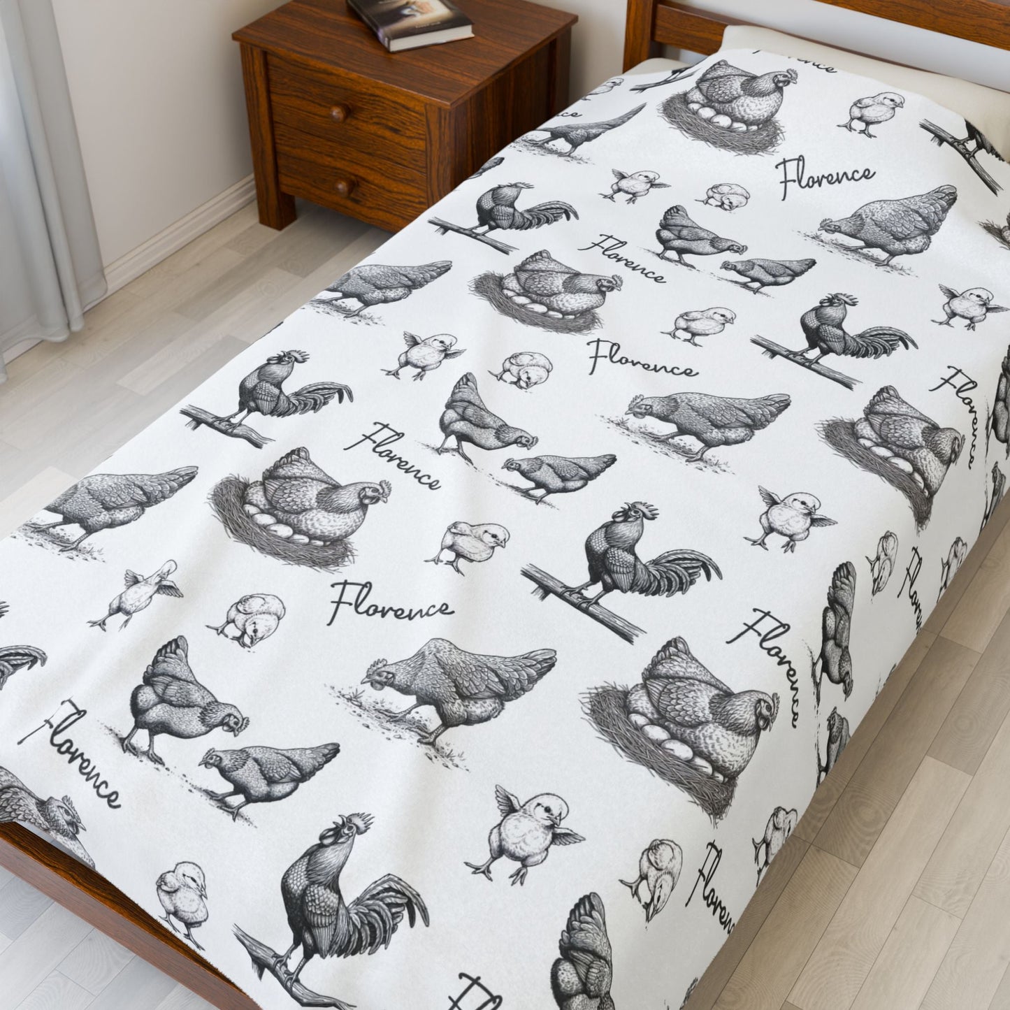 Hens & Roosters Vintage Personalized Name Blanket - 1818