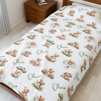 Personalized Teddy Baby Girl Blanket