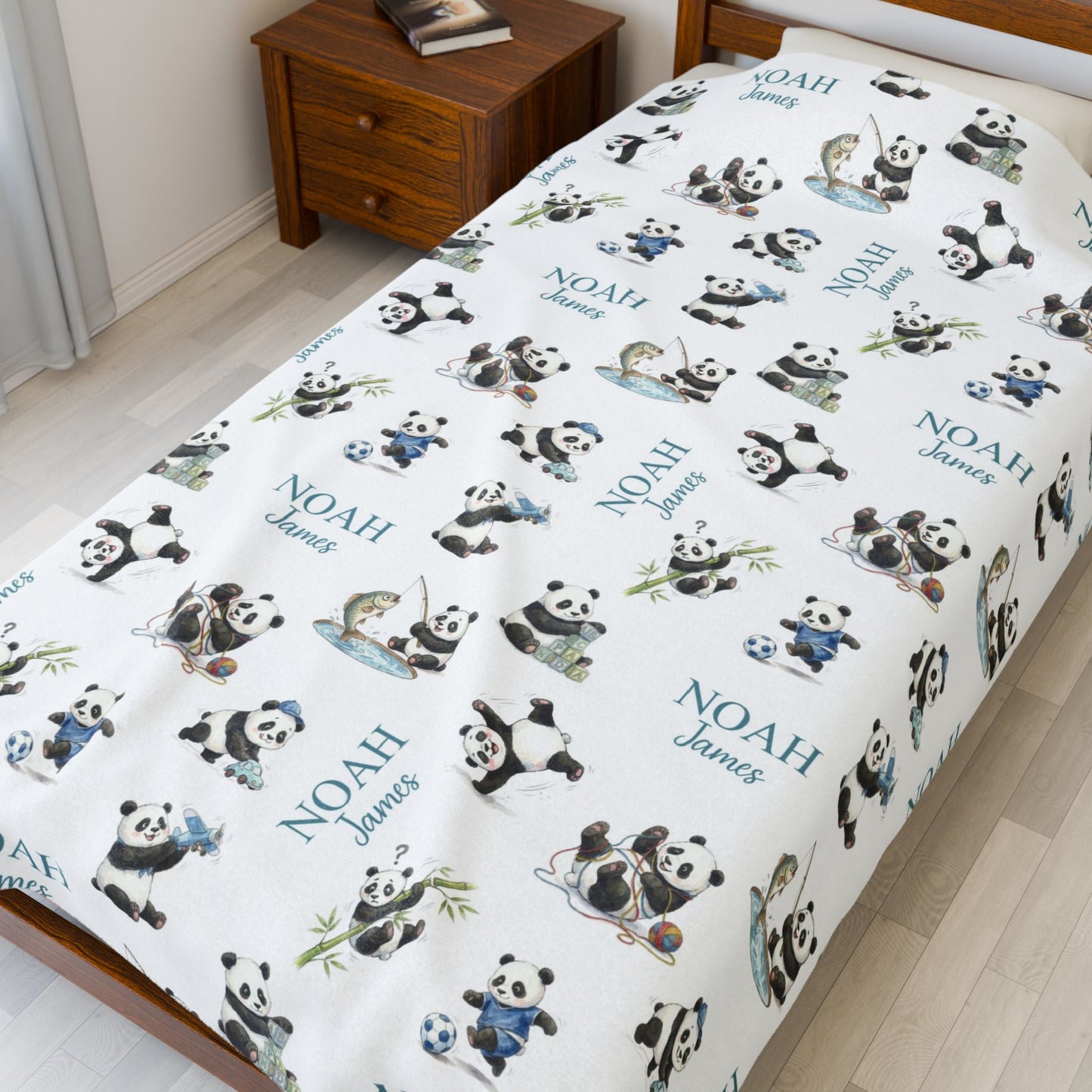 Personalized Cute Pandas Baby Boy Blanket - 1918