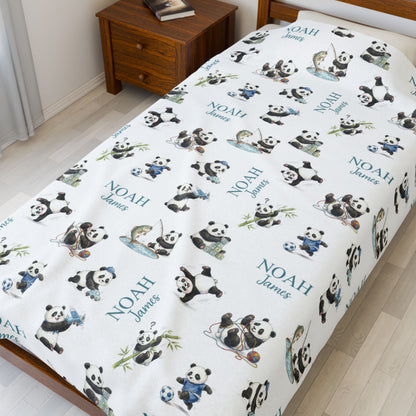 Personalized Cute Pandas Baby Boy Blanket - 1918