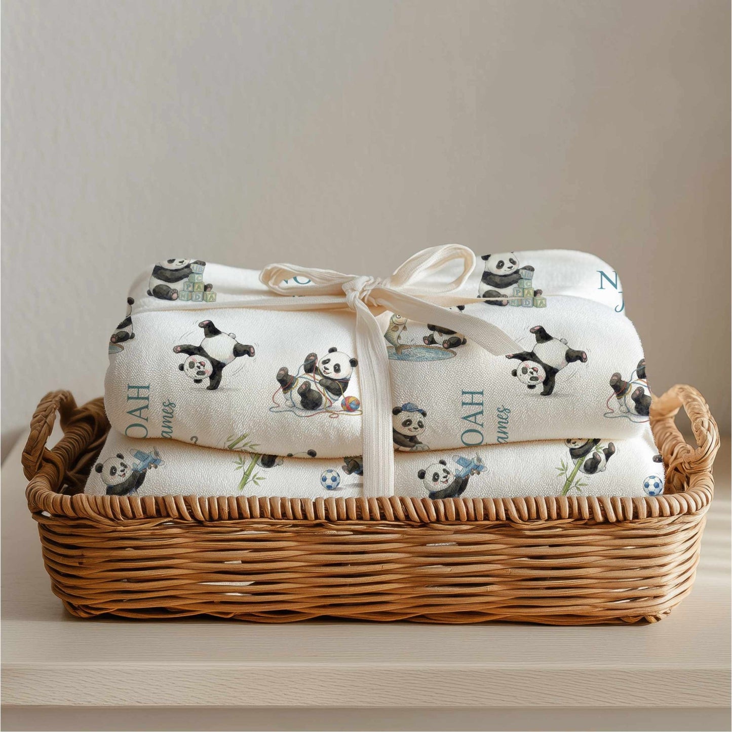 Personalized Cute Pandas Baby Boy Blanket - 1918