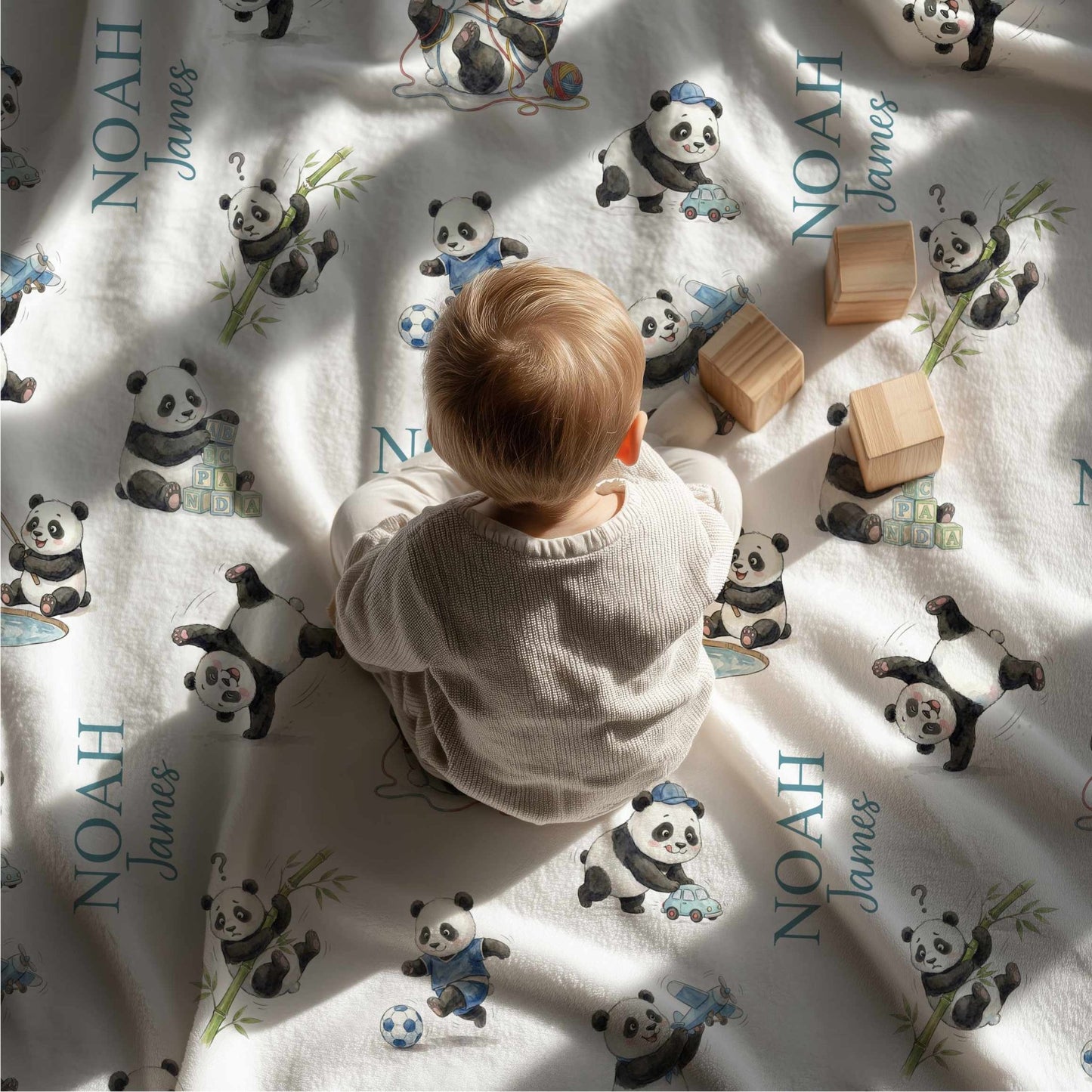 Personalized Cute Pandas Baby Boy Blanket - 1918