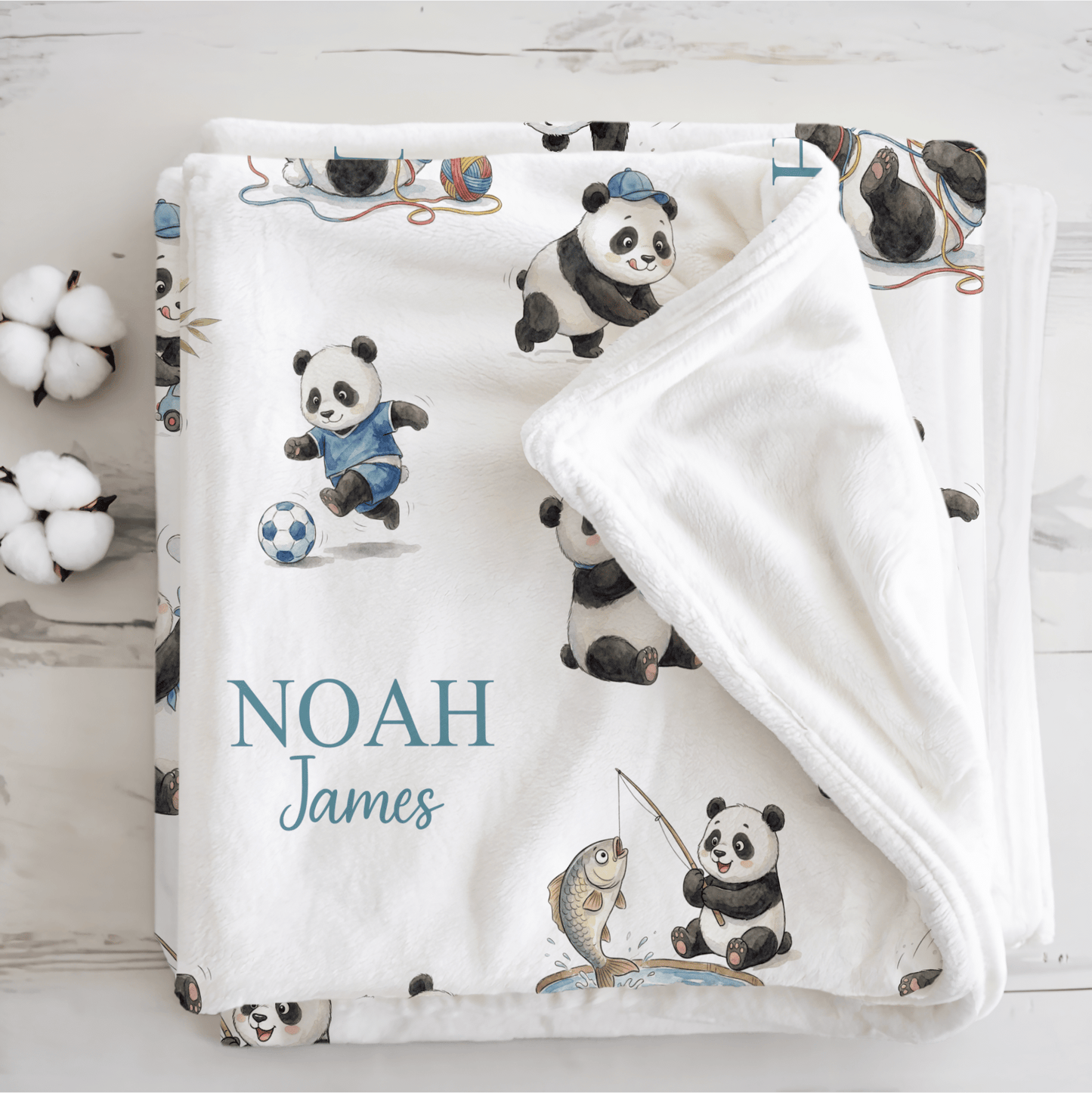 Personalized Cute Pandas Baby Boy Blanket - 1918
