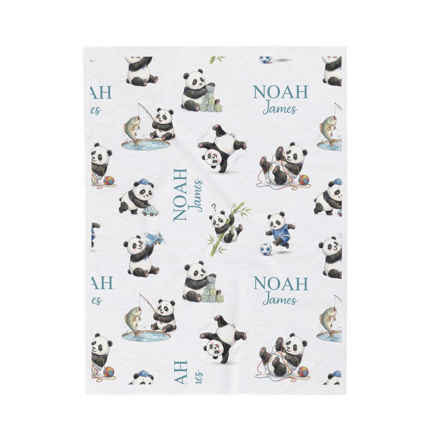 Personalized Cute Pandas Baby Boy Blanket - 1918
