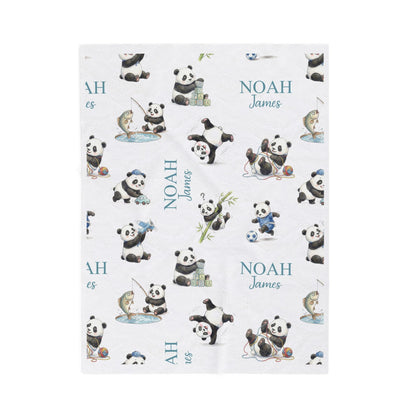 Personalized Cute Pandas Baby Boy Blanket - 1918