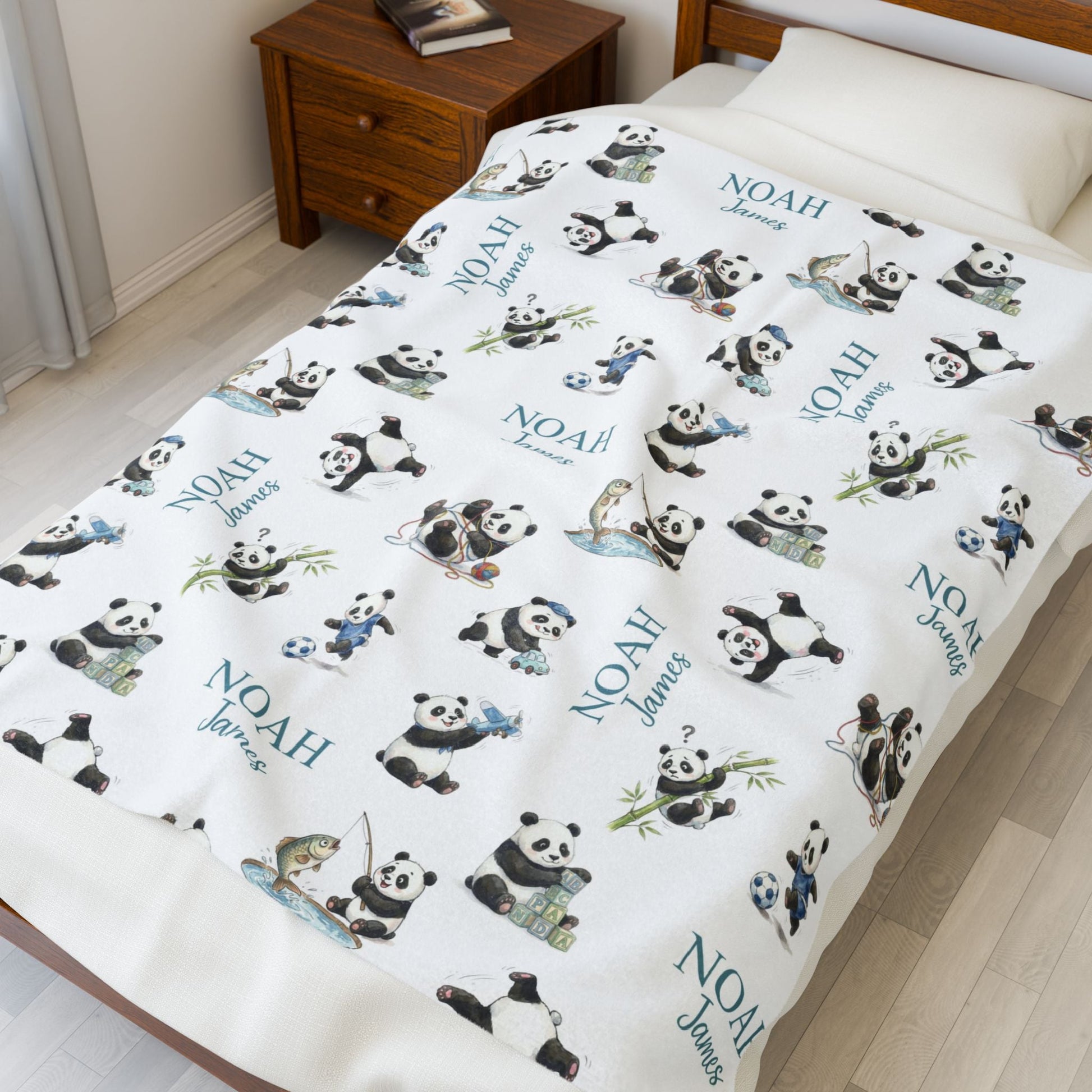 Personalized Cute Pandas Baby Boy Blanket - 1918