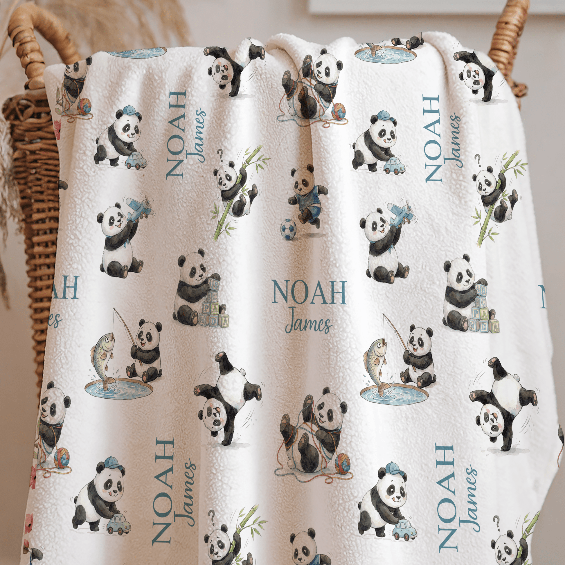Personalized Cute Pandas Baby Boy Blanket - 1918