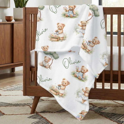 Personalized Teddy Baby Girl Blanket - 1918