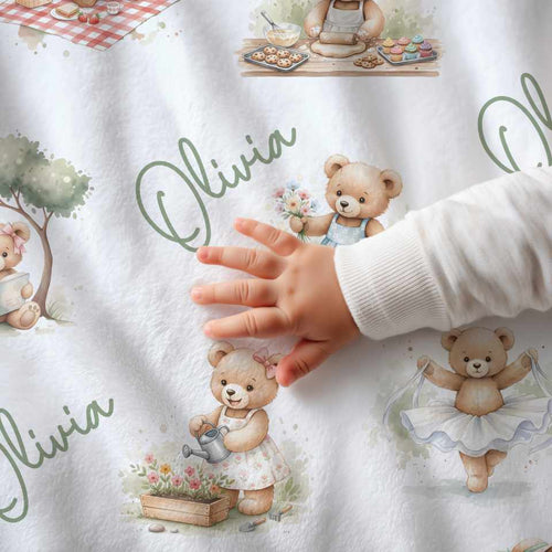 Personalized Teddy Baby Girl Blanket - 1918