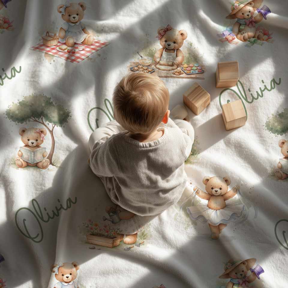Personalized Teddy Baby Girl Blanket - 1918