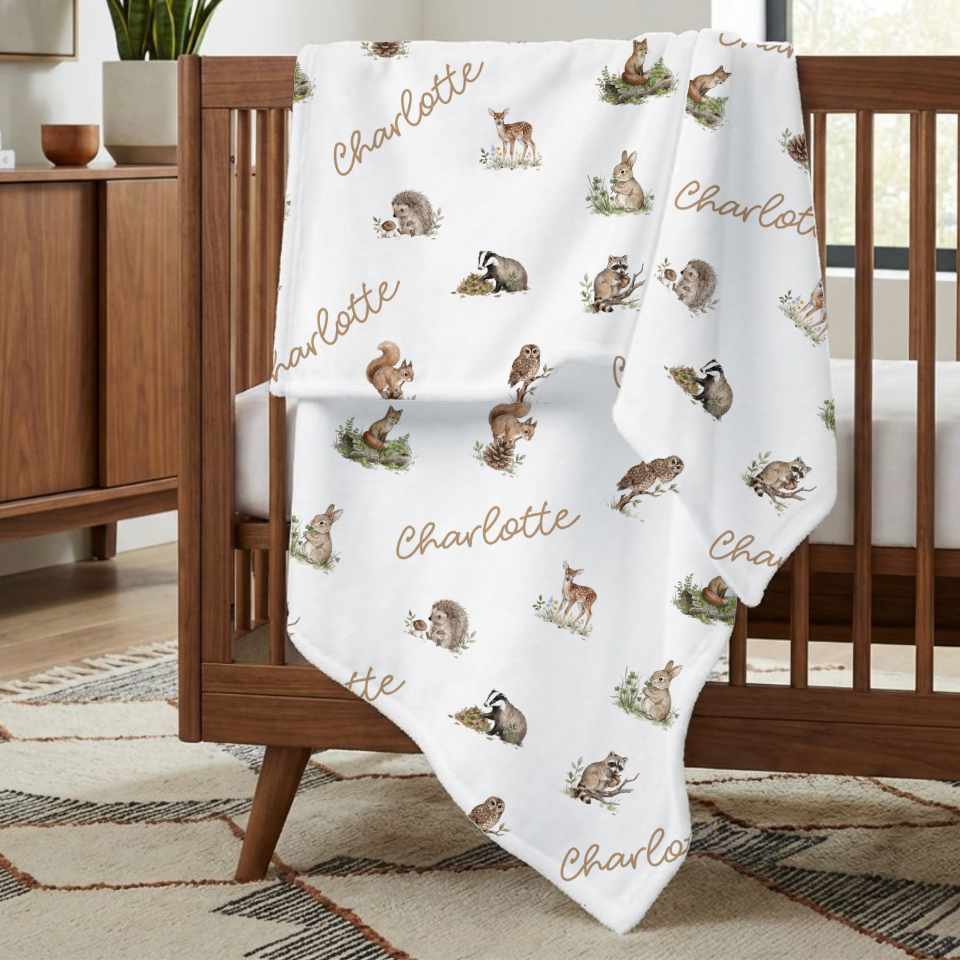 Woodland Animals Name Baby Blankets - 1918